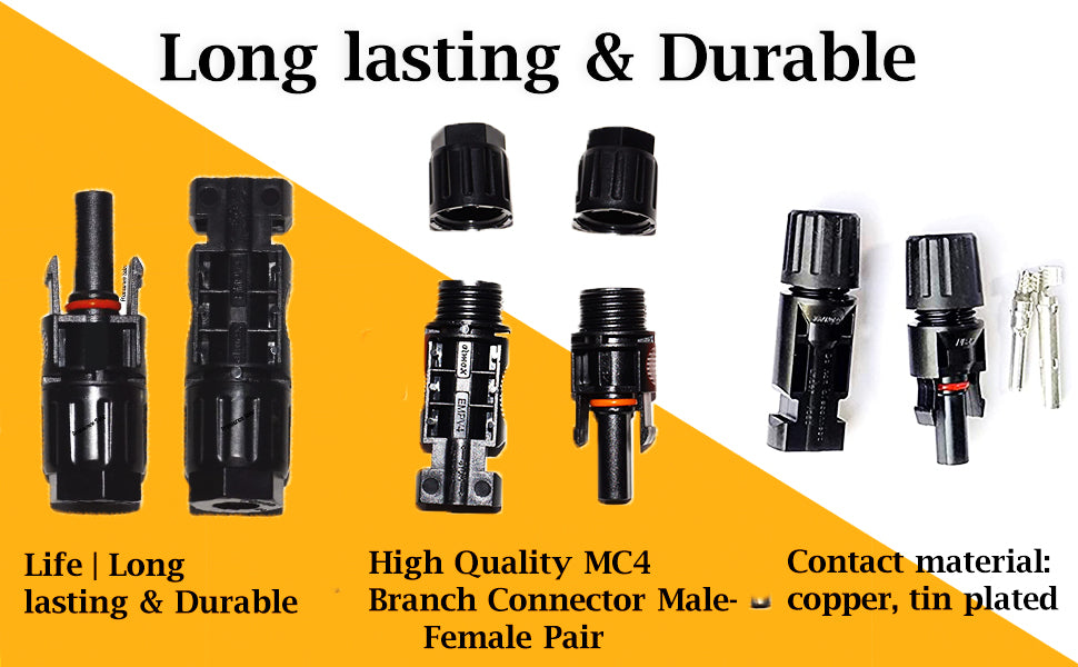 Pronounce Solar MC4 Connectors – Set of 10 Pairs (Male + Female + Pins), 1000 V / 50 A | IP67 Waterproof
