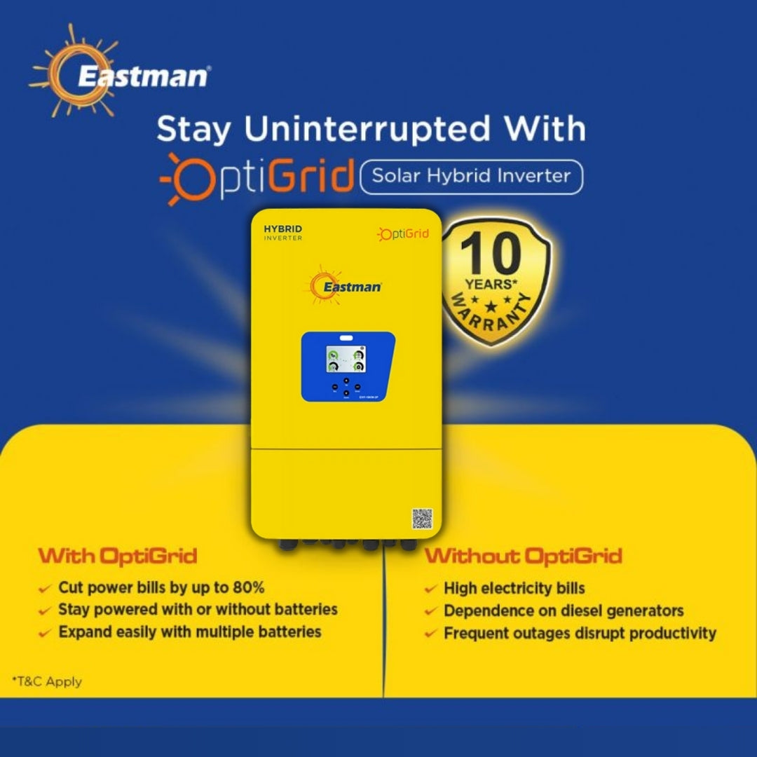 Eastman OptiGrid 10kW 48V 3-Phase Hybrid Solar Inverter – Industrial-Grade MPPT Inverter with Lithium Support & Wi-Fi Monitoring