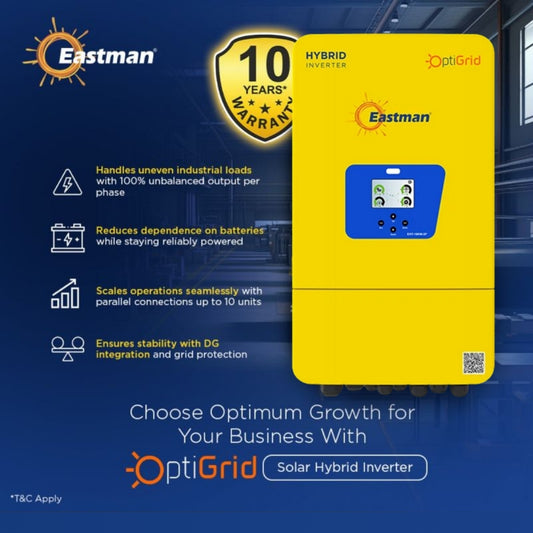 Eastman OptiGrid 10kW 48V 3-Phase Hybrid Solar Inverter – Industrial-Grade MPPT Inverter with Lithium Support & Wi-Fi Monitoring