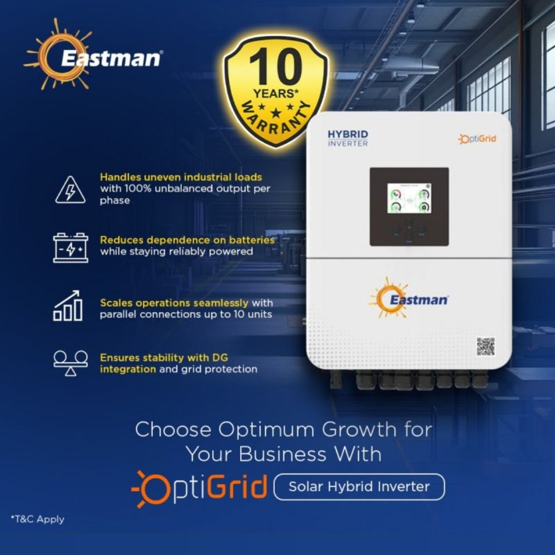 Eastman OptiGrid 5kW 48V 1-Phase Hybrid Solar Inverter – Smart MPPT, Lithium Compatible, Wi-Fi Enabled Power Solution