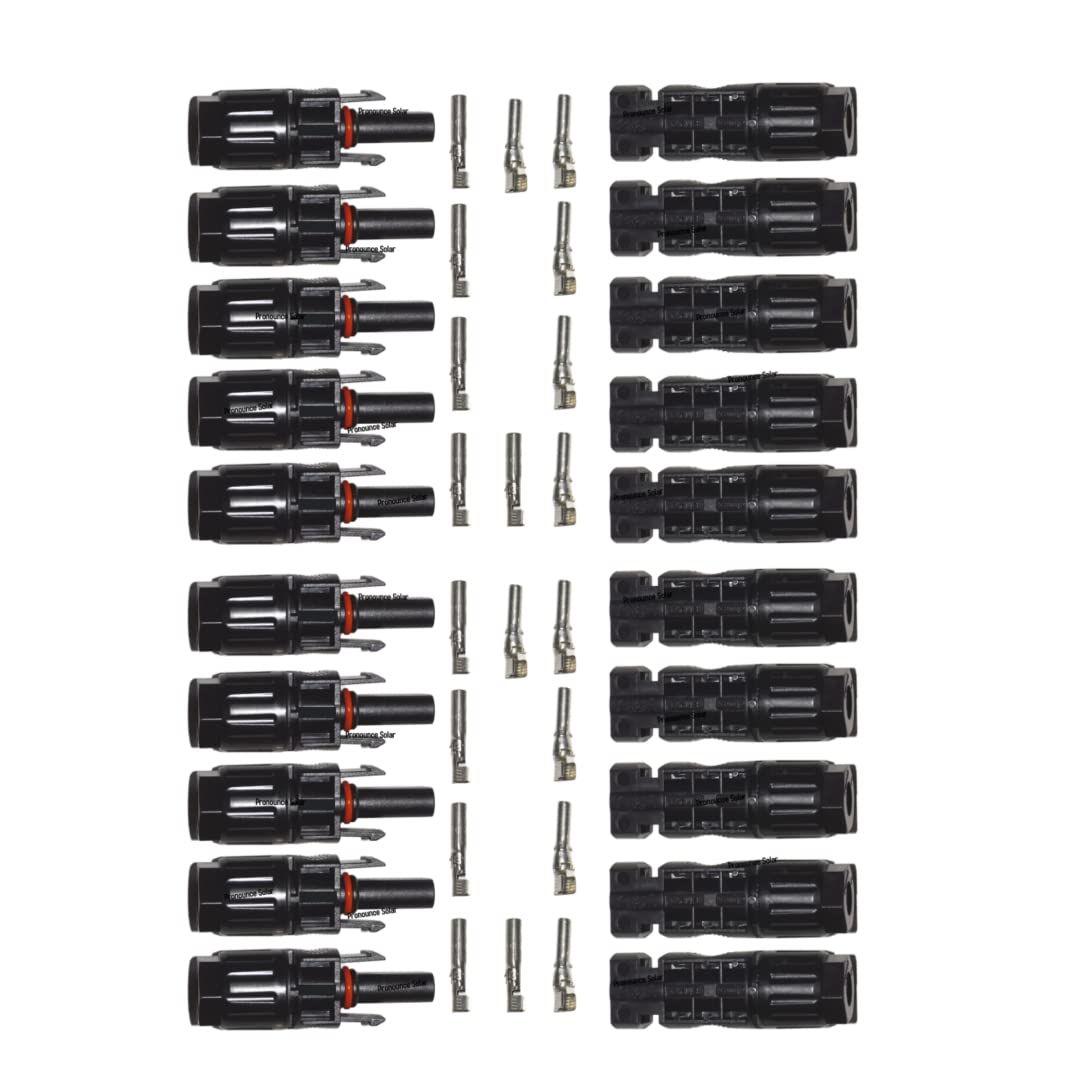 Pronounce Solar MC4 Connectors – Set of 10 Pairs (Male + Female + Pins), 1000 V / 50 A | IP67 Waterproof