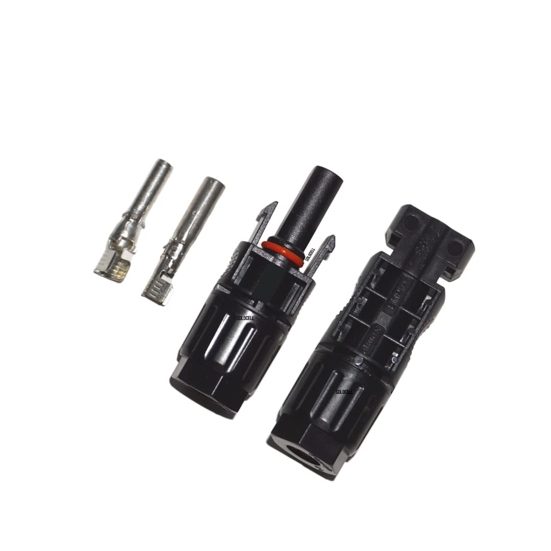 Solocell MC4 Solar Connectors – Set of 20 Pairs (Male + Female + Pins), 1000 V / 50 A, IP67 Weatherproof