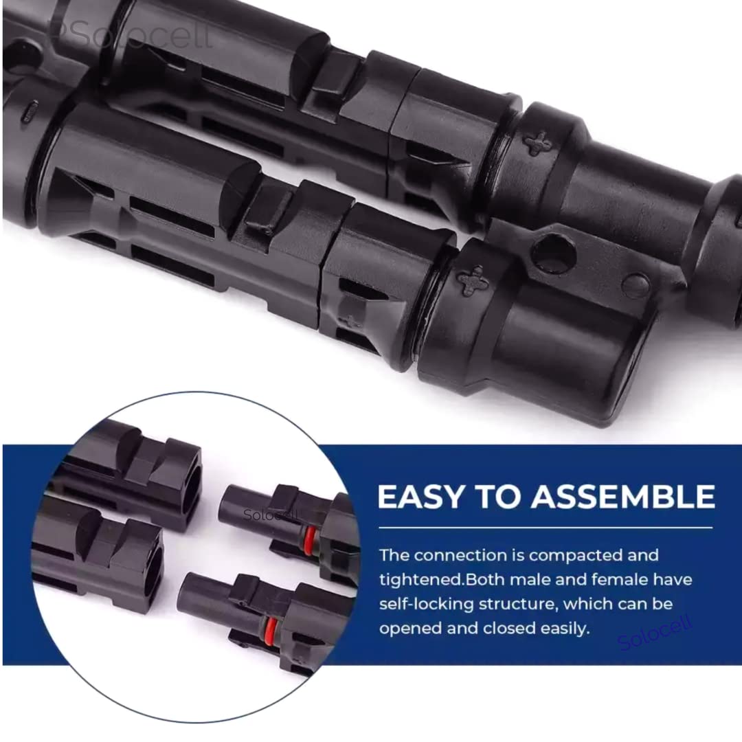 SOLOCELL 2 in 1 MC4 Y Branch Connector for Solar Panels, (1+1 Pair) MC4 Connector 2in 1out