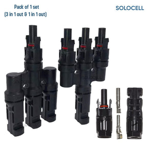 Solocell 3 in 1 T3 MC4 Wire Connector for Solar Panels, (1+1 Pair), (1500V/50A) MC4 CONNECTOR 3IN 1OUT
