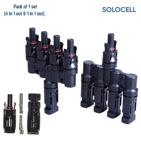 Solocell 4 in 1 T4 MC4 Wire Connector for Solar Panel, (1+1 Pair MC4), (1500V/50A) Mc4 connector 3in 1out