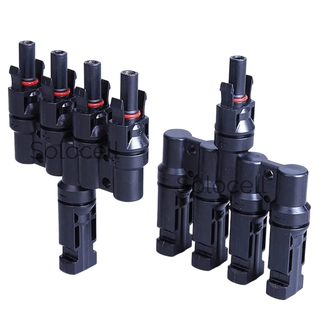 Solocell 4 in 1 T4 MC4 Wire Connector for Solar Panel, (1+1 Pair MC4), (1500V/50A) Mc4 connector 3in 1out