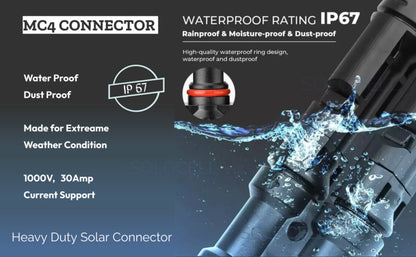 Solocell MC4 Solar Connectors – Set of 10 Pairs (Male + Female + Pins), 1000 V / 30 A, IP67 Weatherproof