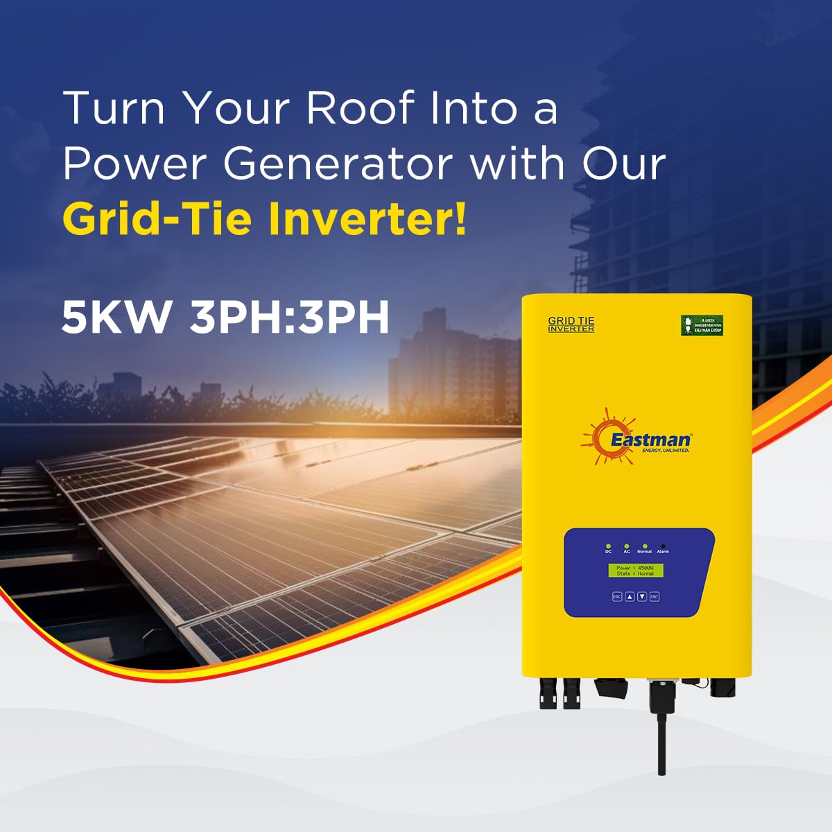 Eastman 5KW 3-Phase Grid-Tie Solar ongrid Inverter with Dual MPPT | 10-Year Warranty | solar grid -Tie Inverter