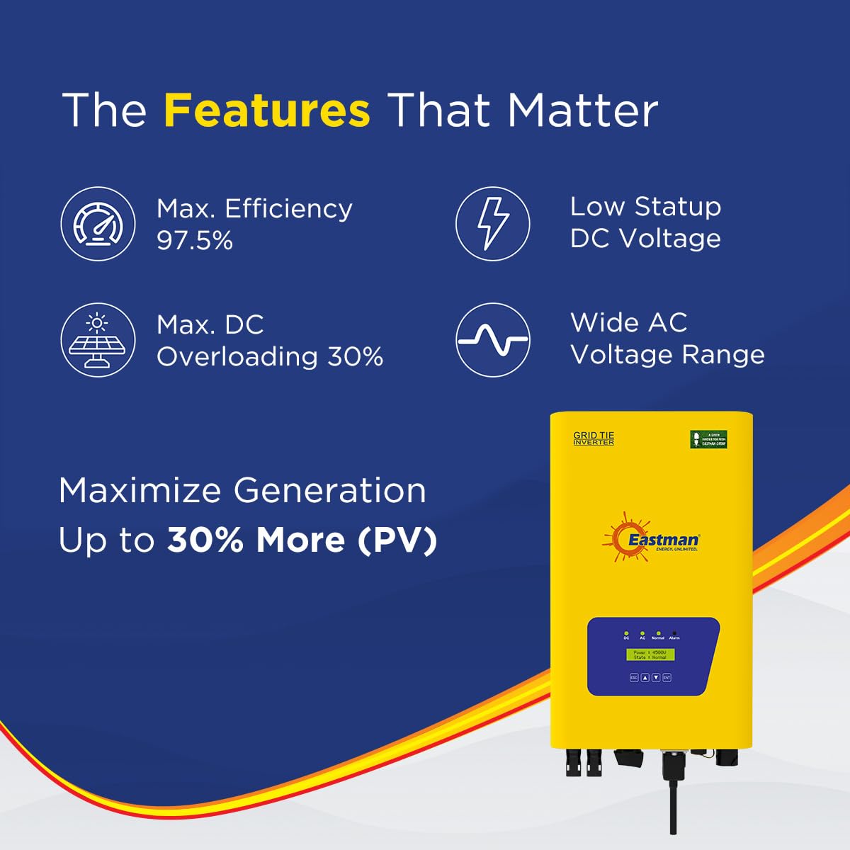 Eastman 5KW 3-Phase Grid-Tie Solar ongrid Inverter with Dual MPPT | 10-Year Warranty | solar grid -Tie Inverter