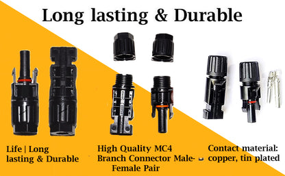Pronounce Solar MC4 Connectors – Set of 10 Pairs (Male + Female + Pins), 1000 V / 50 A | IP67 Waterproof