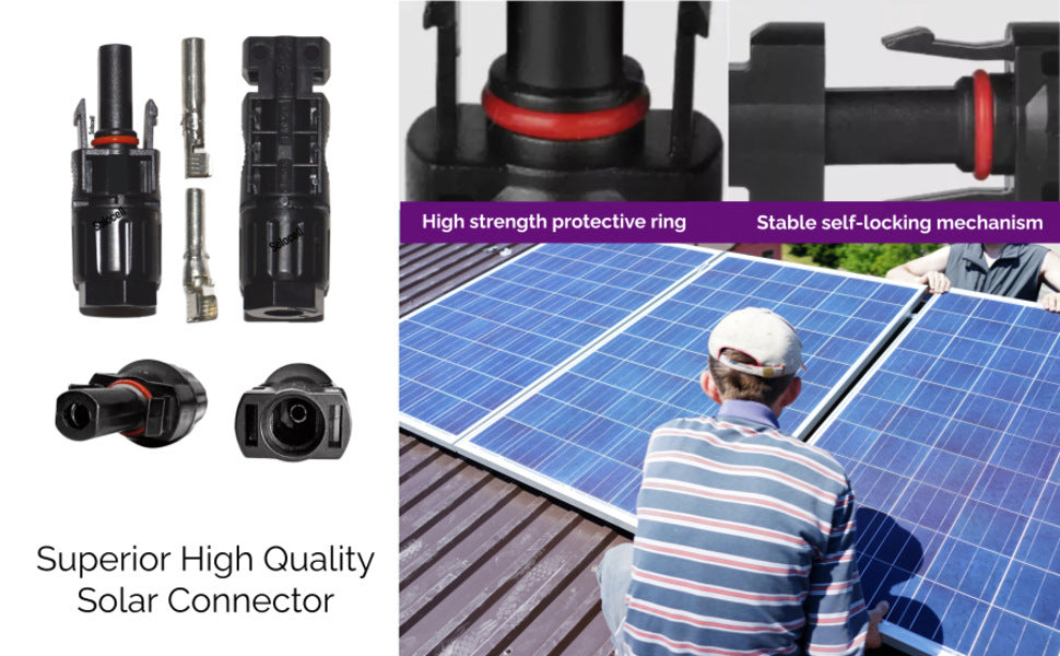 Solocell MC4 Solar Connectors – Set of 10 Pairs (Male + Female + Pins), 1000 V / 30 A, IP67 Weatherproof