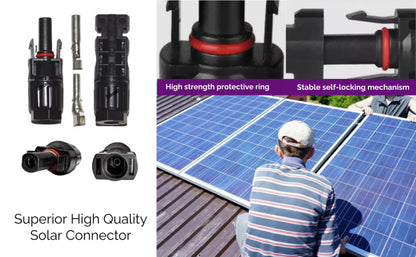 Solocell MC4 Solar Connectors – Set of 10 Pairs (Male + Female + Pins), 1000 V / 30 A, IP67 Weatherproof