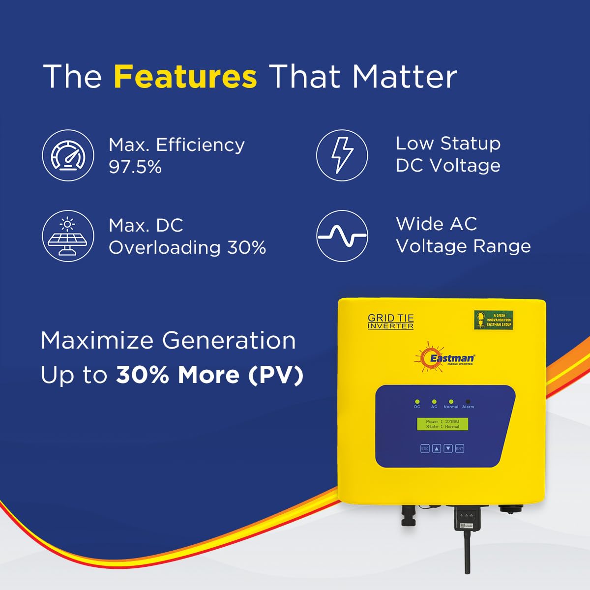 Eastman Solar Ongrid Inverter 3 KW 1 Phase, Grid Tie Solar Inverter, 10-Year Warranty  EGT-3K.1P1M