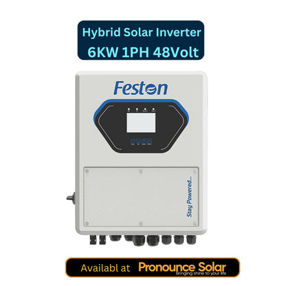 Feston 6kW 48V 1-Phase Hybrid Solar Inverter – Smart MPPT, Lithium Compatible, 10 Year Warranty
