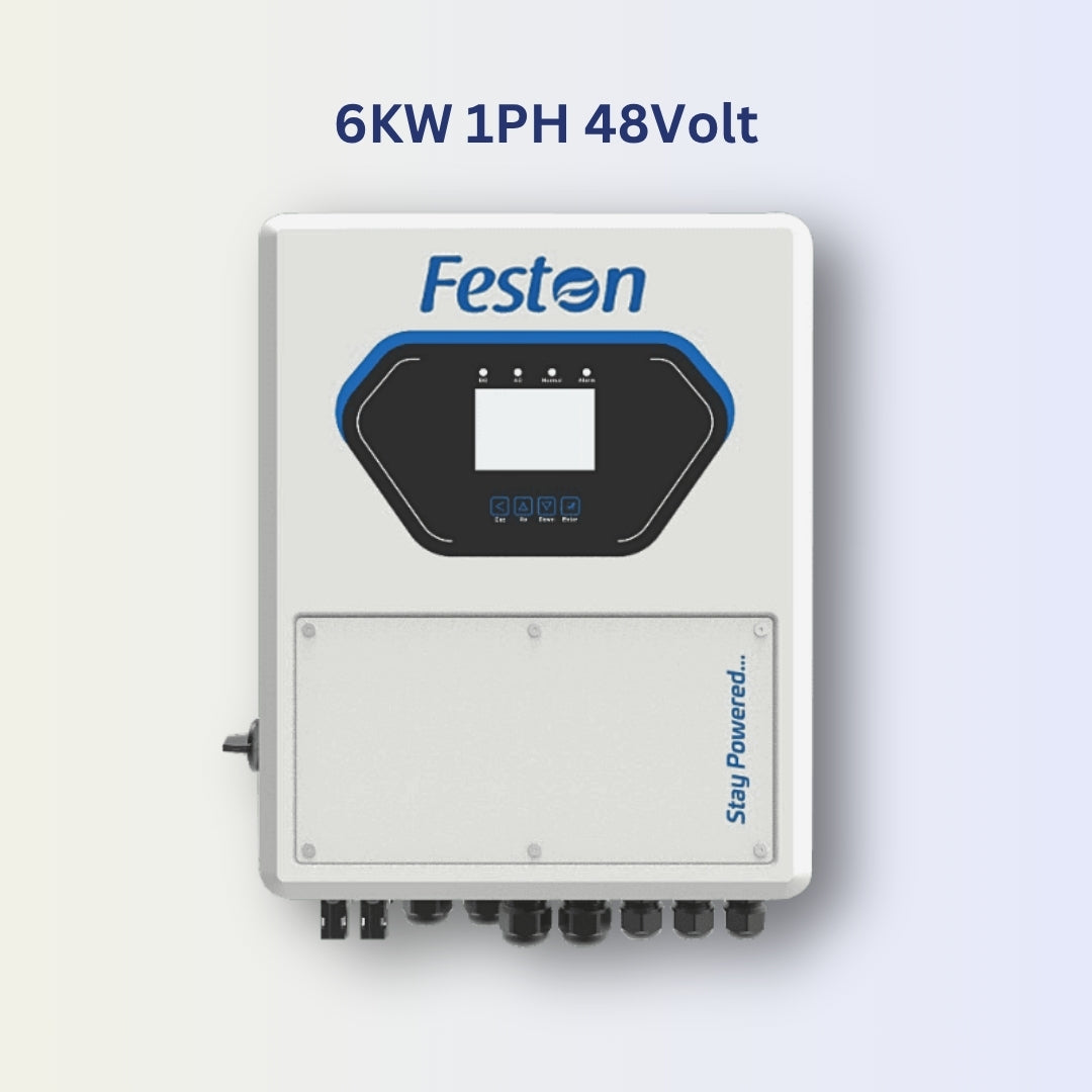Feston 6kW 48V 1-Phase Hybrid Solar Inverter – Smart MPPT, Lithium Compatible, 10 Year Warranty