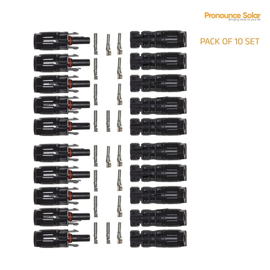Pronounce Solar MC4 Connectors – Set of 10 Pairs (Male + Female + Pins), 1000 V / 50 A | IP67 Waterproof
