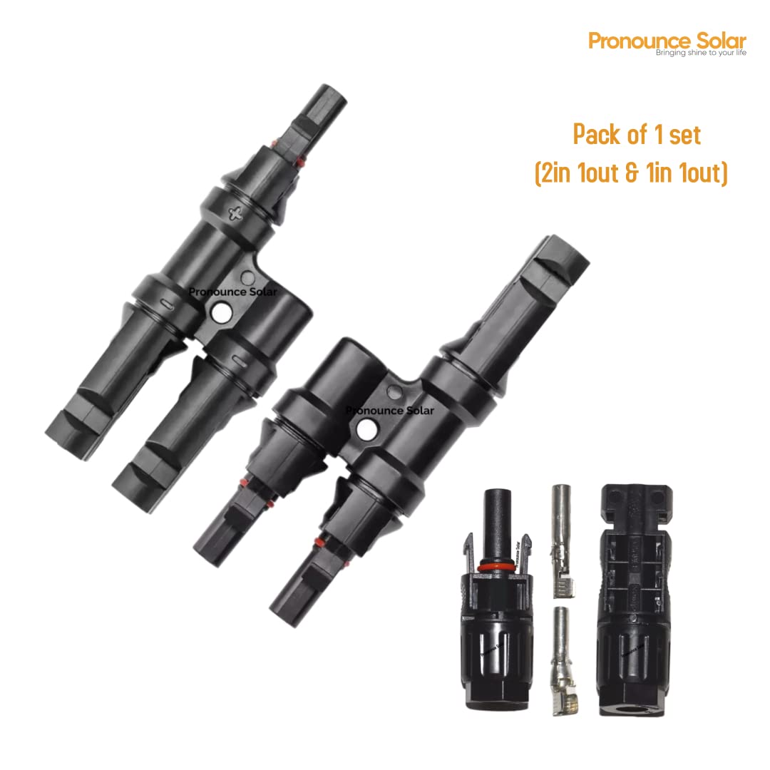 Pronounce Solar 2 in 1 MC4 Branch Connector for Solar Panels, (1+1 Pair), MC4 connector 2in 1out