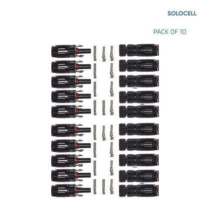 Solocell MC4 Solar Connectors – Set of 10 Pairs (Male + Female + Pins), 1000 V / 30 A, IP67 Weatherproof