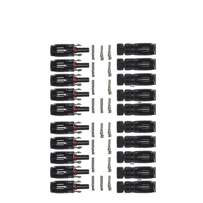Solocell MC4 Solar Connectors – Set of 10 Pairs (Male + Female + Pins), 1000 V / 30 A, IP67 Weatherproof