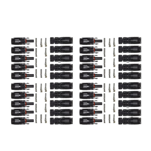 Solocell MC4 Solar Connectors – Set of 20 Pairs (Male + Female + Pins), 1000 V / 50 A, IP67 Weatherproof