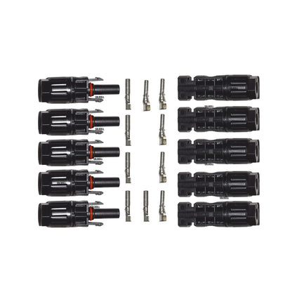 Solocell MC4 Solar Connectors – Set of 5 Pairs (Male + Female + Pins), 1000 V / 50 A, IP67 Weatherproof