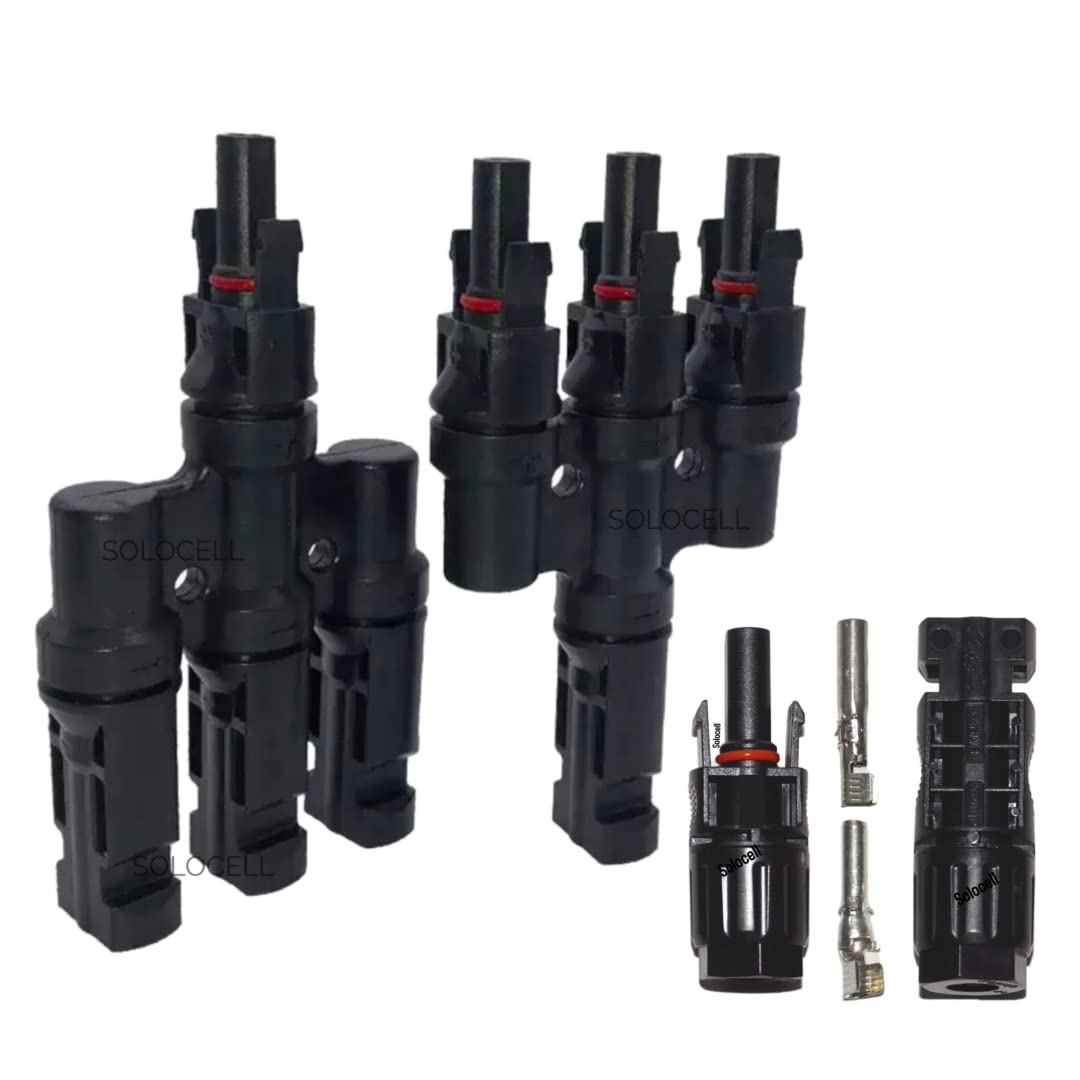 Solocell 3 in 1 T3 MC4 Wire Connector for Solar Panels, (1+1 Pair), (1500V/50A) MC4 CONNECTOR 3IN 1OUT