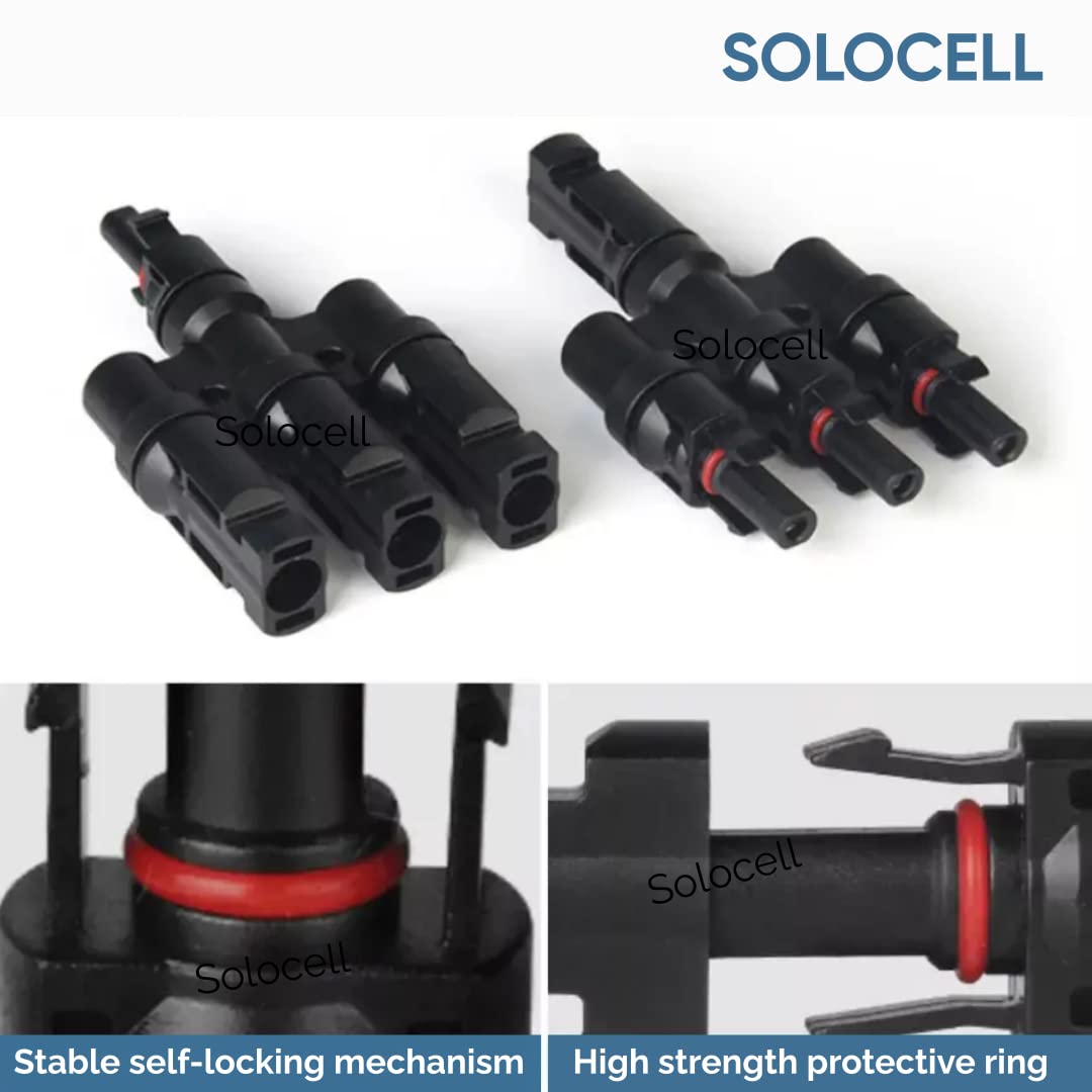 Solocell 3 in 1 T3 MC4 Wire Connector for Solar Panels, (1+1 Pair), (1500V/50A) MC4 CONNECTOR 3IN 1OUT