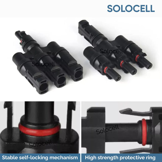 Solocell 3 in 1 T3 MC4 Wire Connector for Solar Panels, (1+1 Pair), (1500V/50A) MC4 CONNECTOR 3IN 1OUT